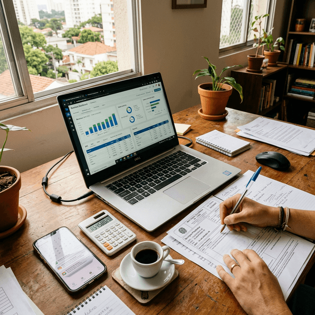 Mesa de trabalho de um empreendedor brasileiro